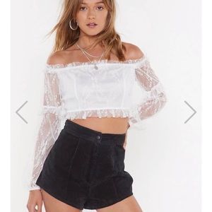 White Mesh Ruffle Crop Top